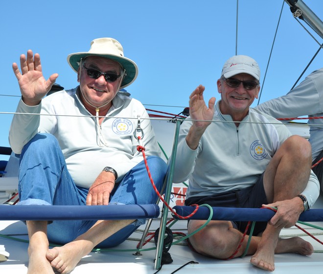 Bribie Star owner Ken Down (left) and Royal Queensland Yacht Squadron Commodore Greg Clare © Suellen Hurling